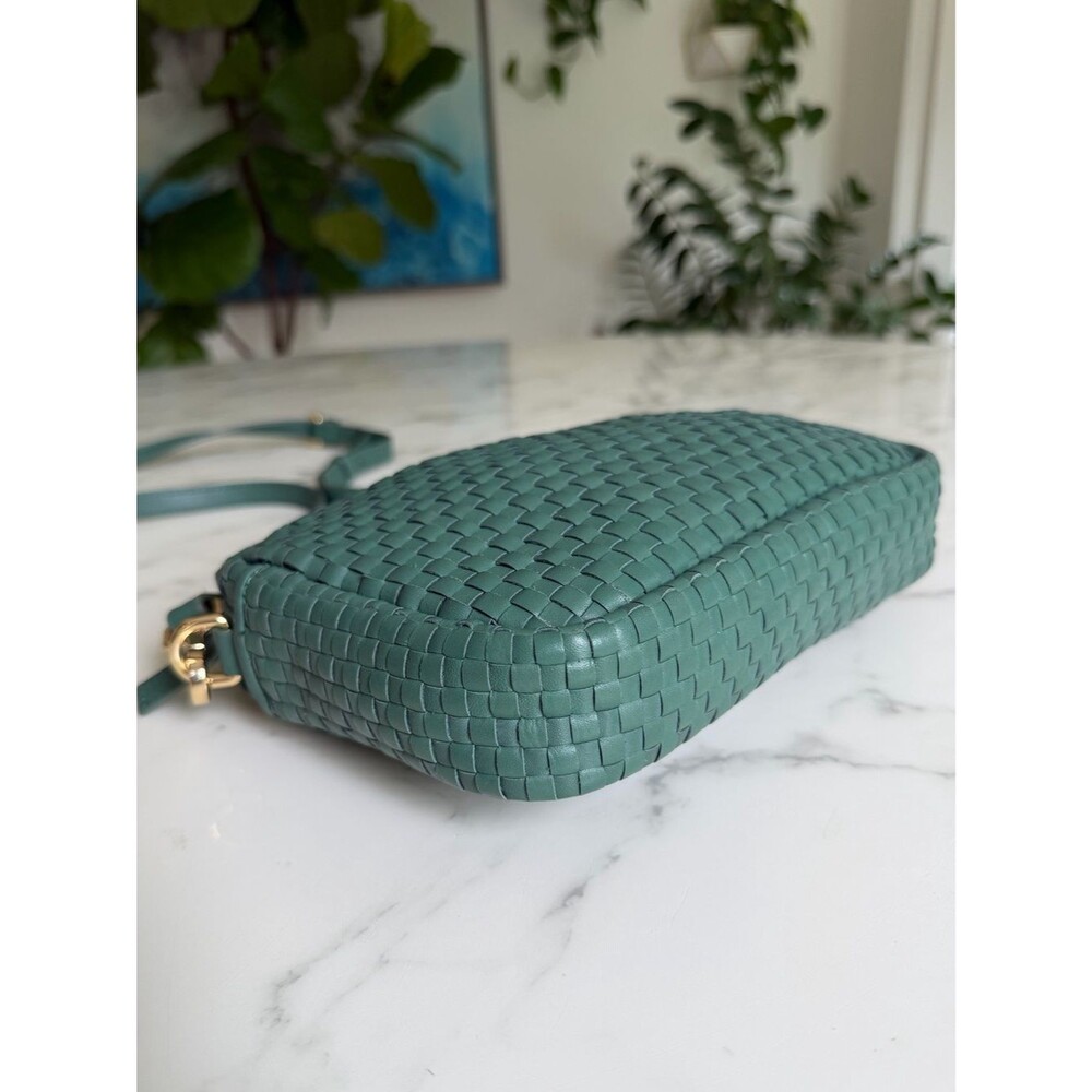 Quince Italian Leather Handwoven Crossbody Bag Emerald Green - Picture 11 of 14